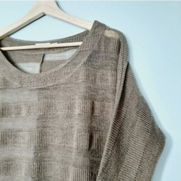 BLUE BIRD Semi-sheer Oversized Fine Knit Sweater Top Stripped Tan Sz M - Picture 3 of 10